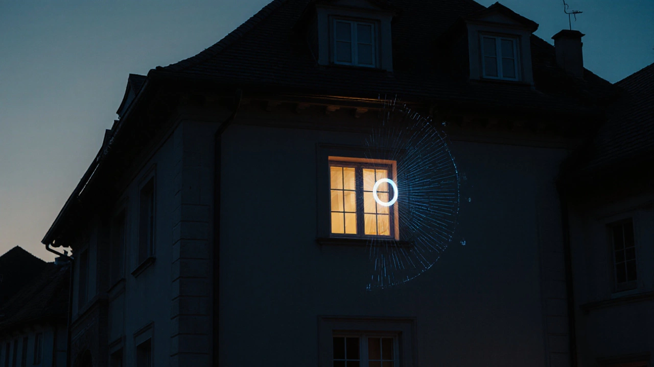 Historisches Haus am Abend, nur ein Fenster im vermieteten Teil beleuchtet