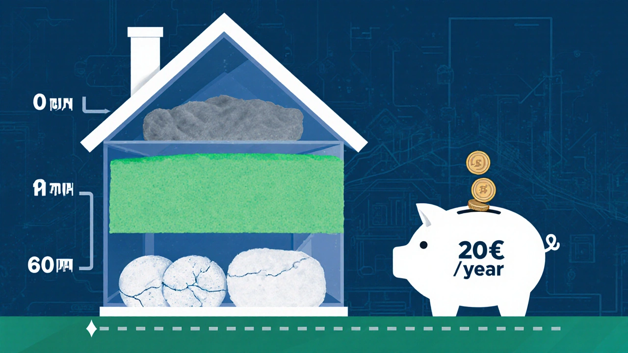 Transparente Hausansicht mit Lebensdauer-Vergleich von Dämmmaterialien und Rücklagen-Sparbuch
