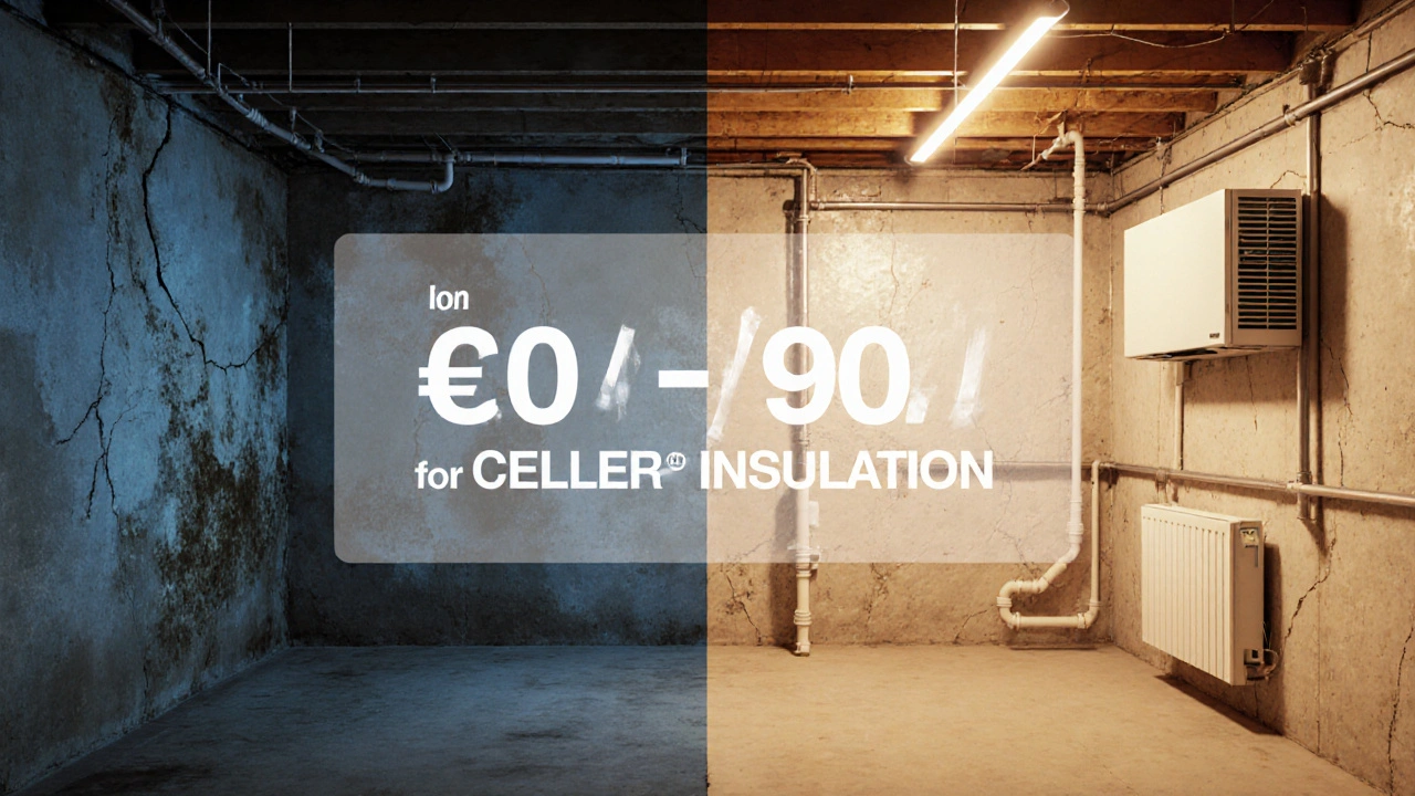 Vergleich eines feuchten, veralteten Kellers mit einem modern, gedämmten und trockenen Nachbau.