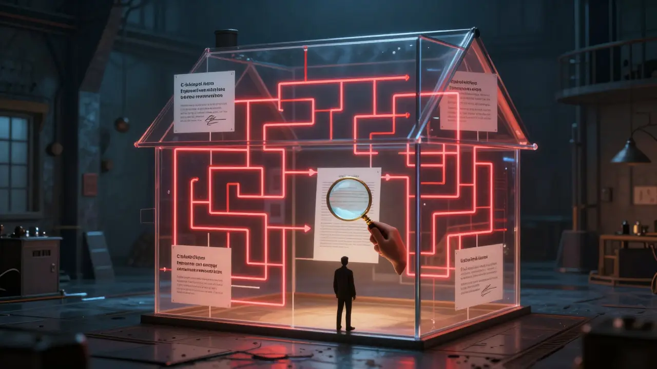 Transparenzhaus mit verborgenen Rechtsfallen wie C-Blatt und fehlerhafter Energiebescheinigung