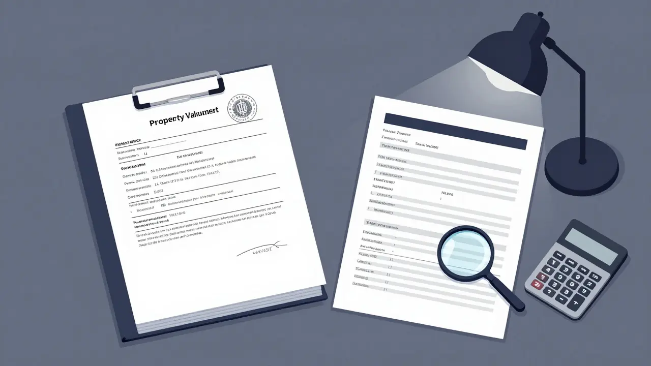 Ein detailliertes Gutachten liegt neben einer einfachen Online-Schätzung auf einem Schreibtisch.