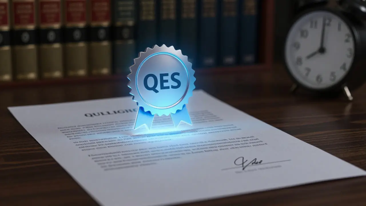 Digital signierter Mietvertrag mit QES-Siegel neben veralteter handschriftlicher Unterschrift, symbolisch beleuchtet.