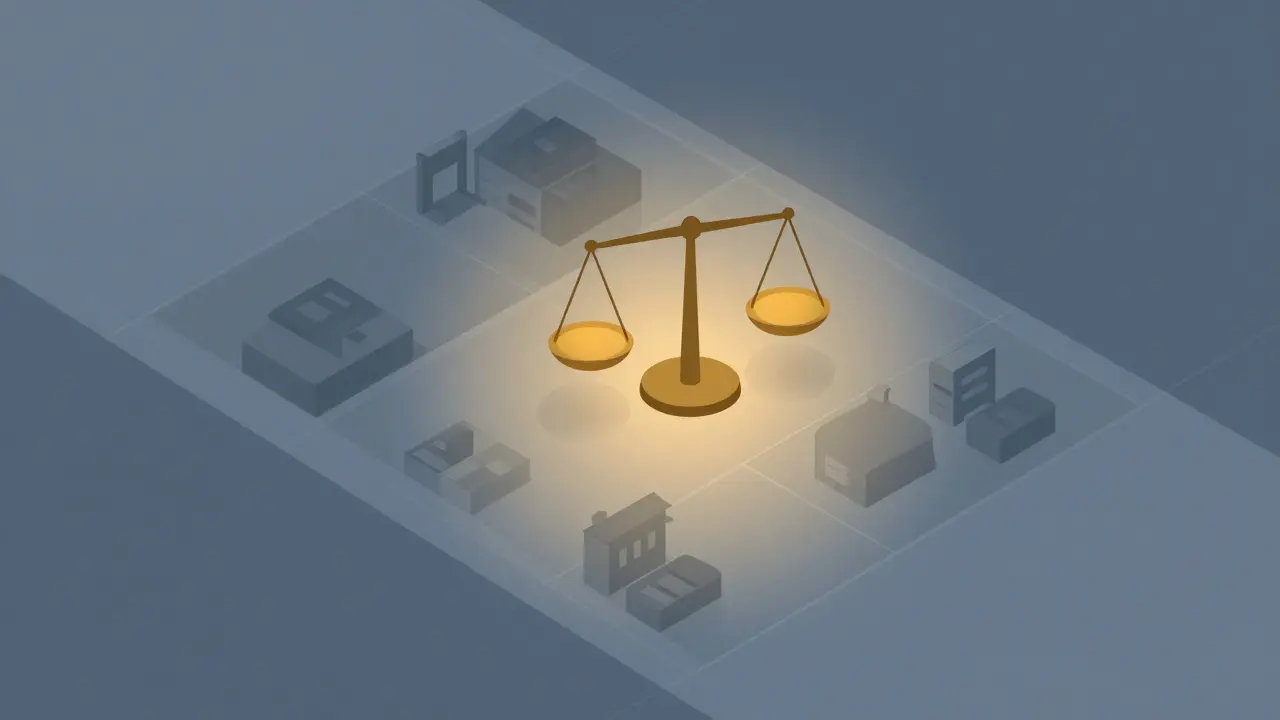 Abstrakte Darstellung von Grundstücksbelastung und Wertminderung.