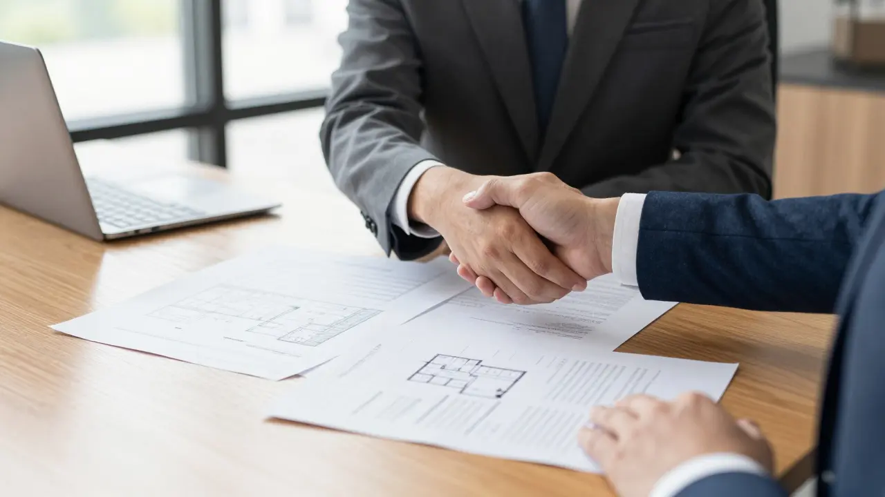Handschaubild: Einigung über Liegenschaftsplanung bei Notar.