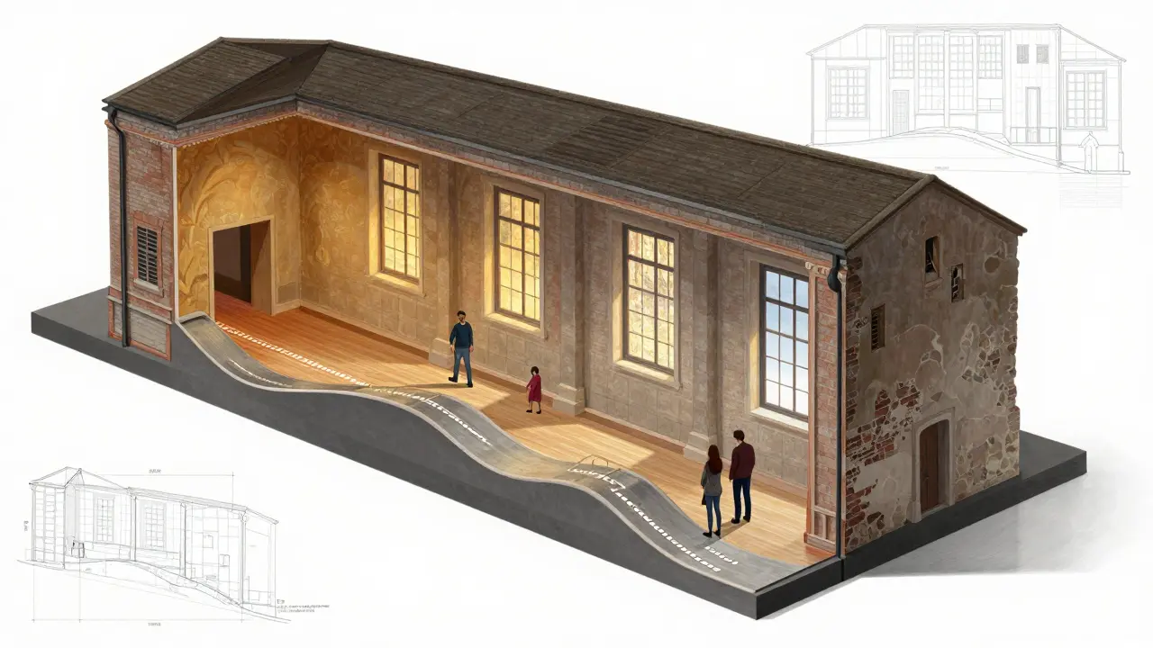 Querschnitt zeigt barrierefreie Integration im Denkmal