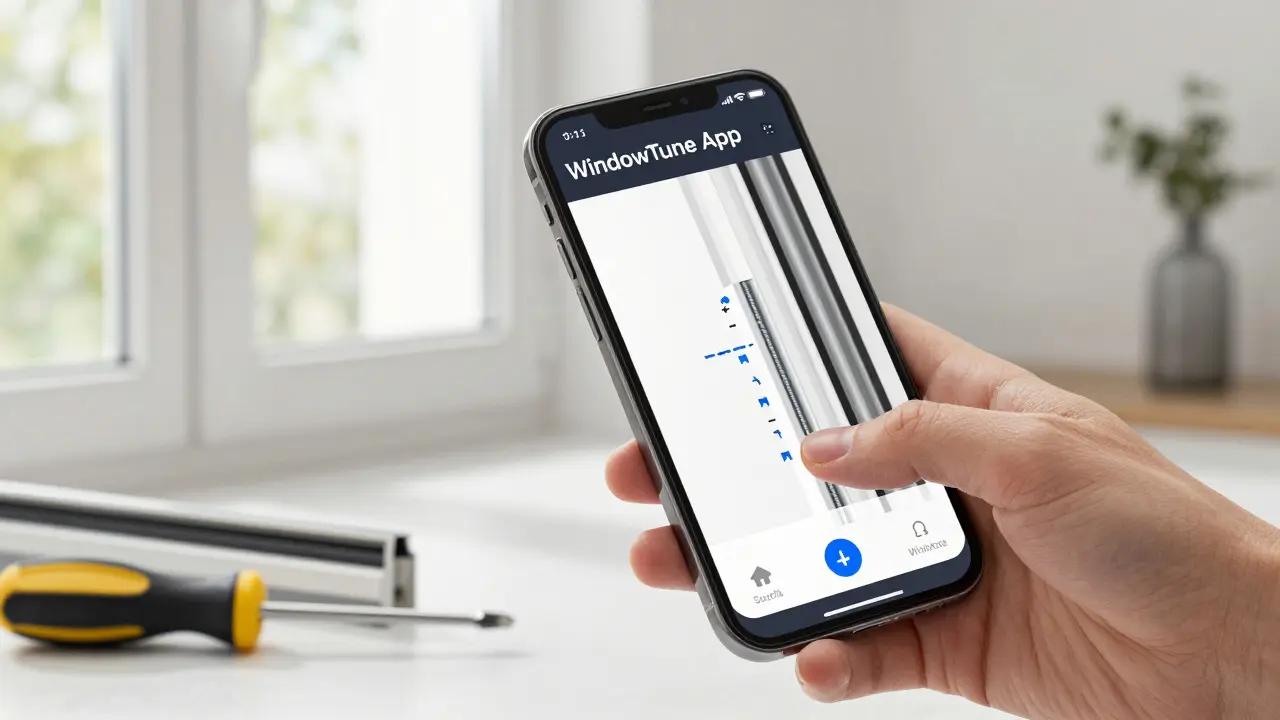 Smartphone-App zeigt AR-Überlagerung für die optimale Fensterjustage während einer Scan-Operation.