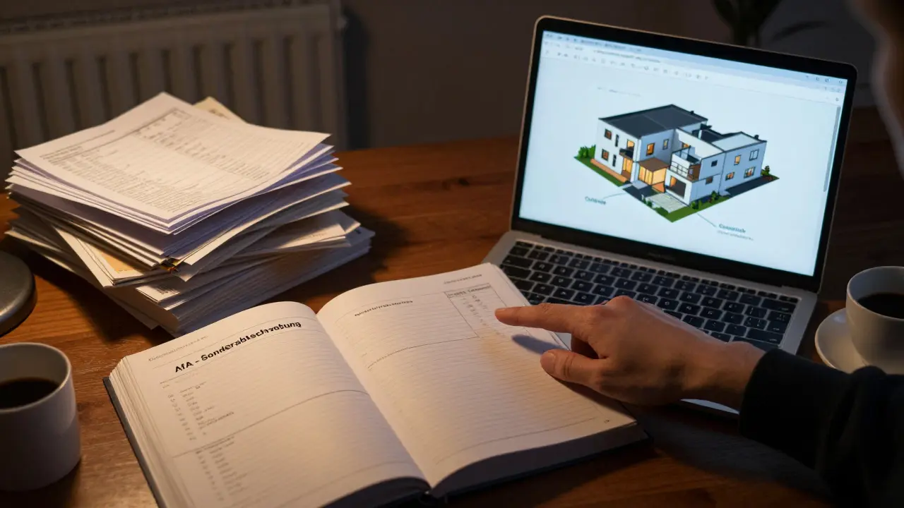 Tax advisor reviewing documents for special depreciation of a rental property in a home office.