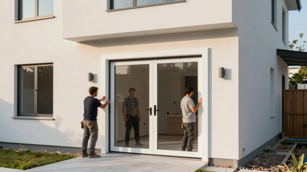 Automatische Schiebetür nach Renovation zeigt zugänglichen Hauszugang