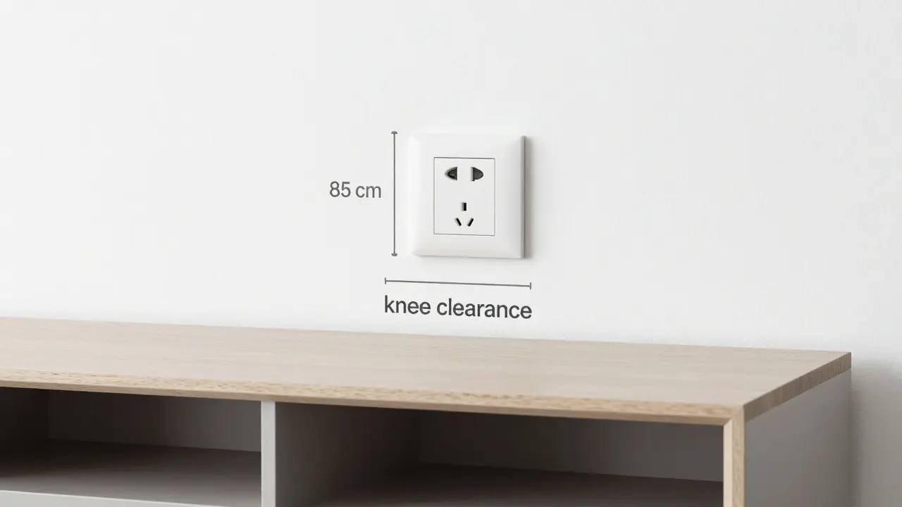 Detailansicht von Lichtschaltern auf ergonomischer Höhe und Kniefreiheit unter einem Sideboard