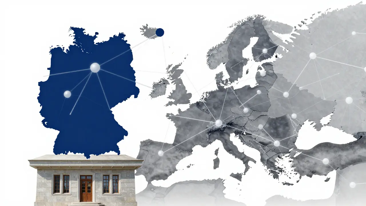 Konzeptuelle Darstellung der Verbindung zwischen Investoren im DACH-Raum und Immobilienwerten.