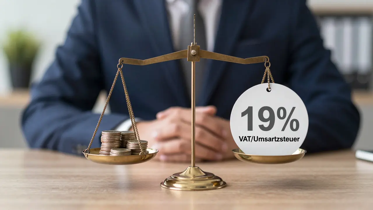 Waage, die geringe Steuerersparnis gegen eine hohe Umsatzsteuerbelastung abwägt.
