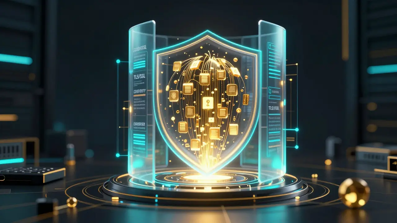 Abstrakte Visualisierung von Datensicherheit und Verschlüsselung im Cloud-Umfeld