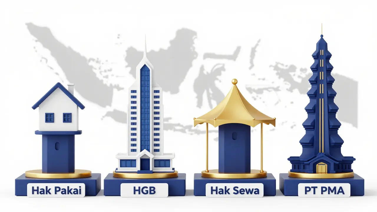 Konzeptuelle Darstellung der vier legalen Immobilienstrukturen in Indonesien