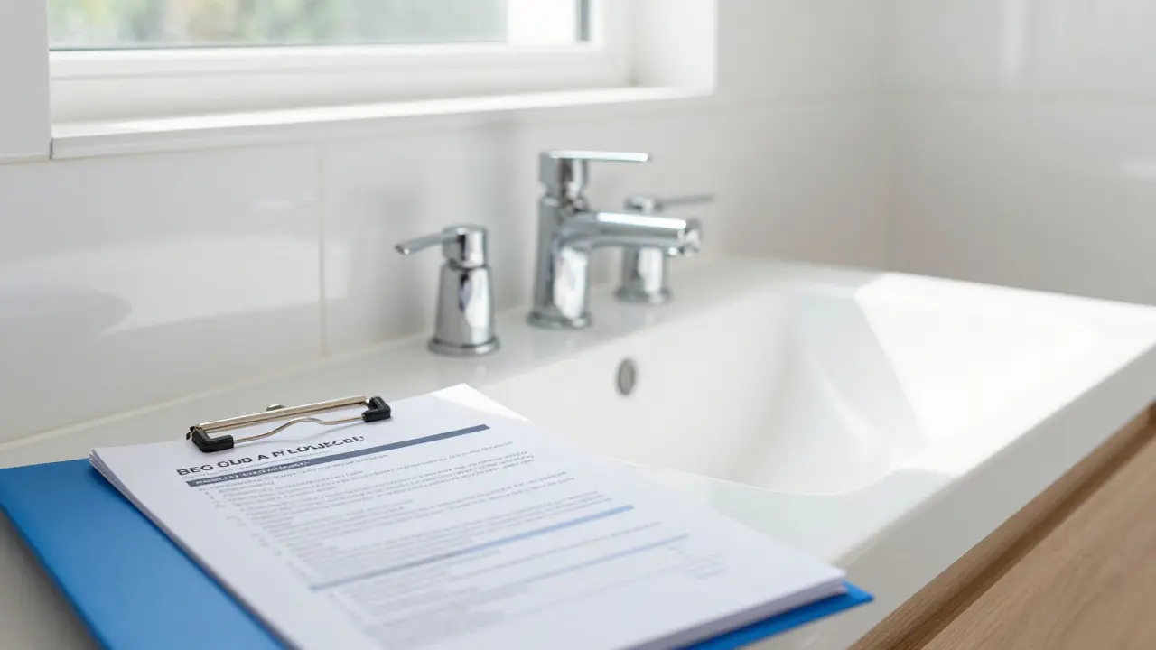 Modernisiertes Badezimmer mit neuen Leitungen und Förderdokumenten