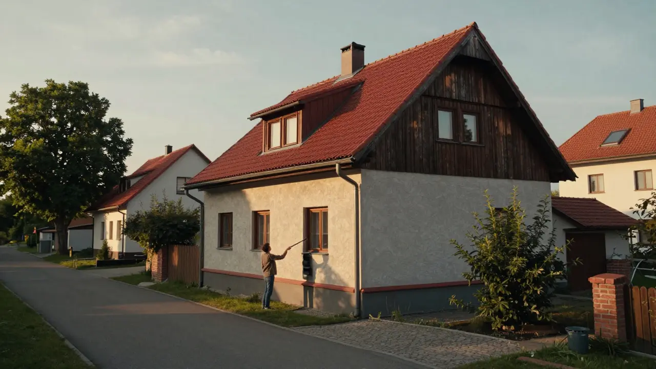 Außenansicht eines Hauses mit Fokus auf Dach und Fassade