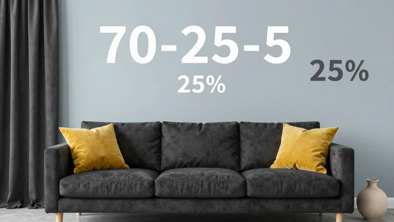 Illustration der 70-25-5 Farbregel im Innenraum