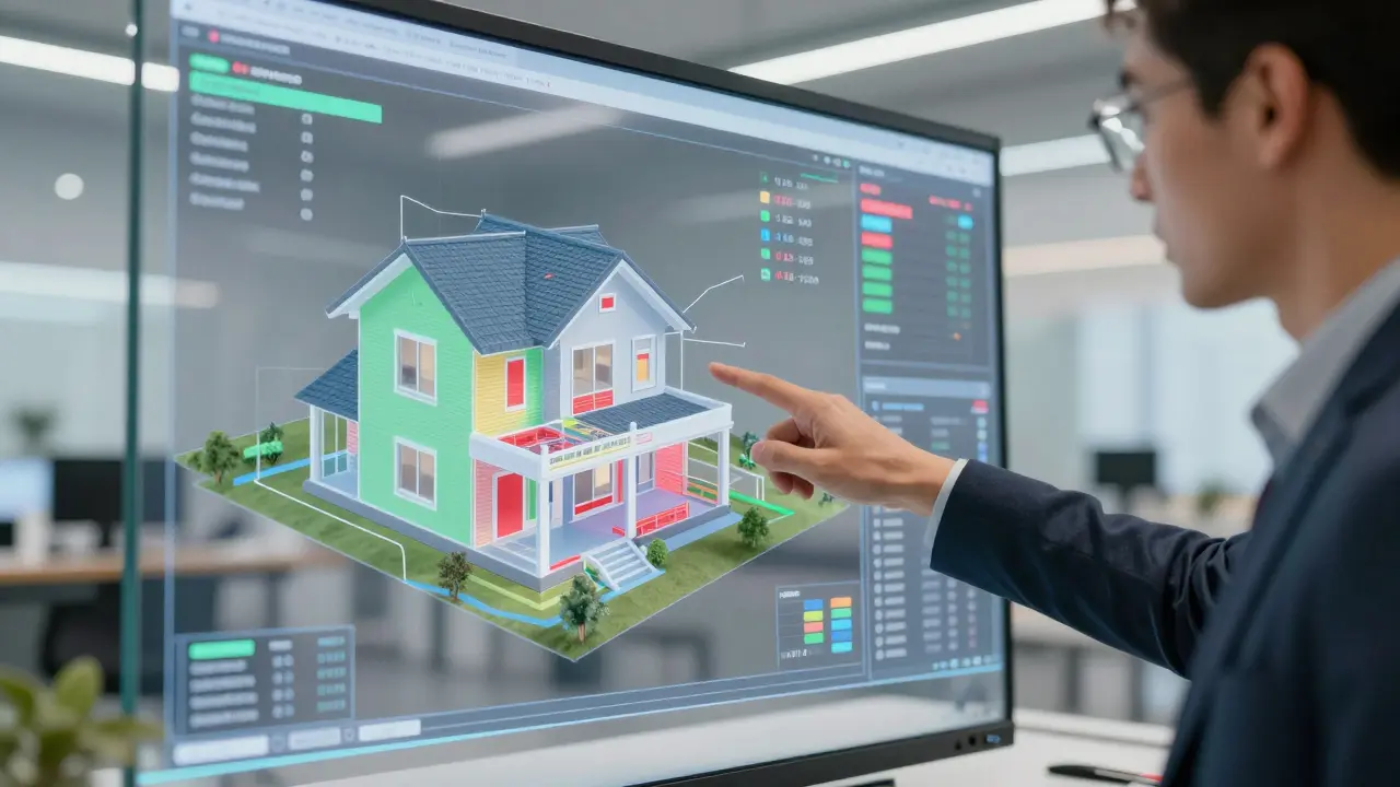 Ingenieur analysiert BIM-Modell für präzise Baukostenschätzung