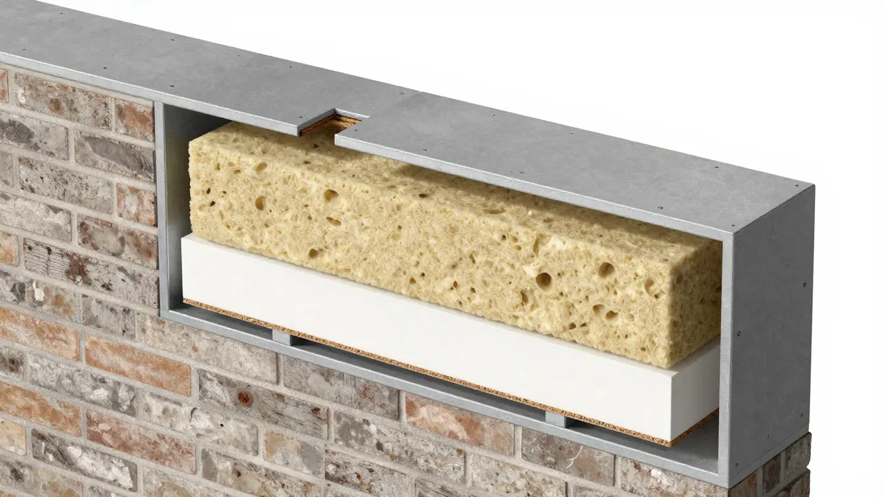 Querschnitt einer schallgedämmten Wand mit Mineralwolle und Trockenbau