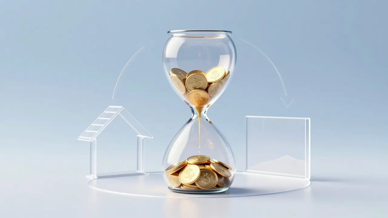 Stundenglas mit Goldmünzen symbolisiert stetigen Cashflow