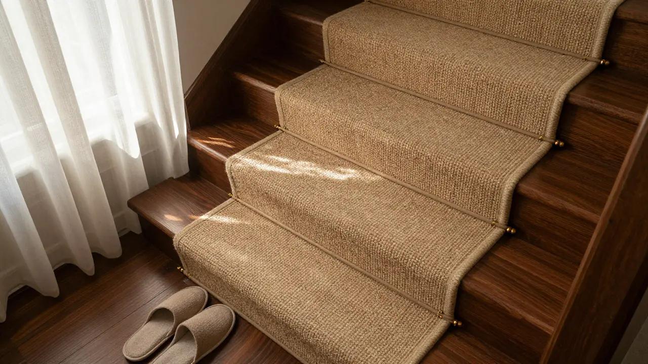 Treppenlauf mit befestigtem Sisal-Teppichläufer für mehr Halt und Komfort