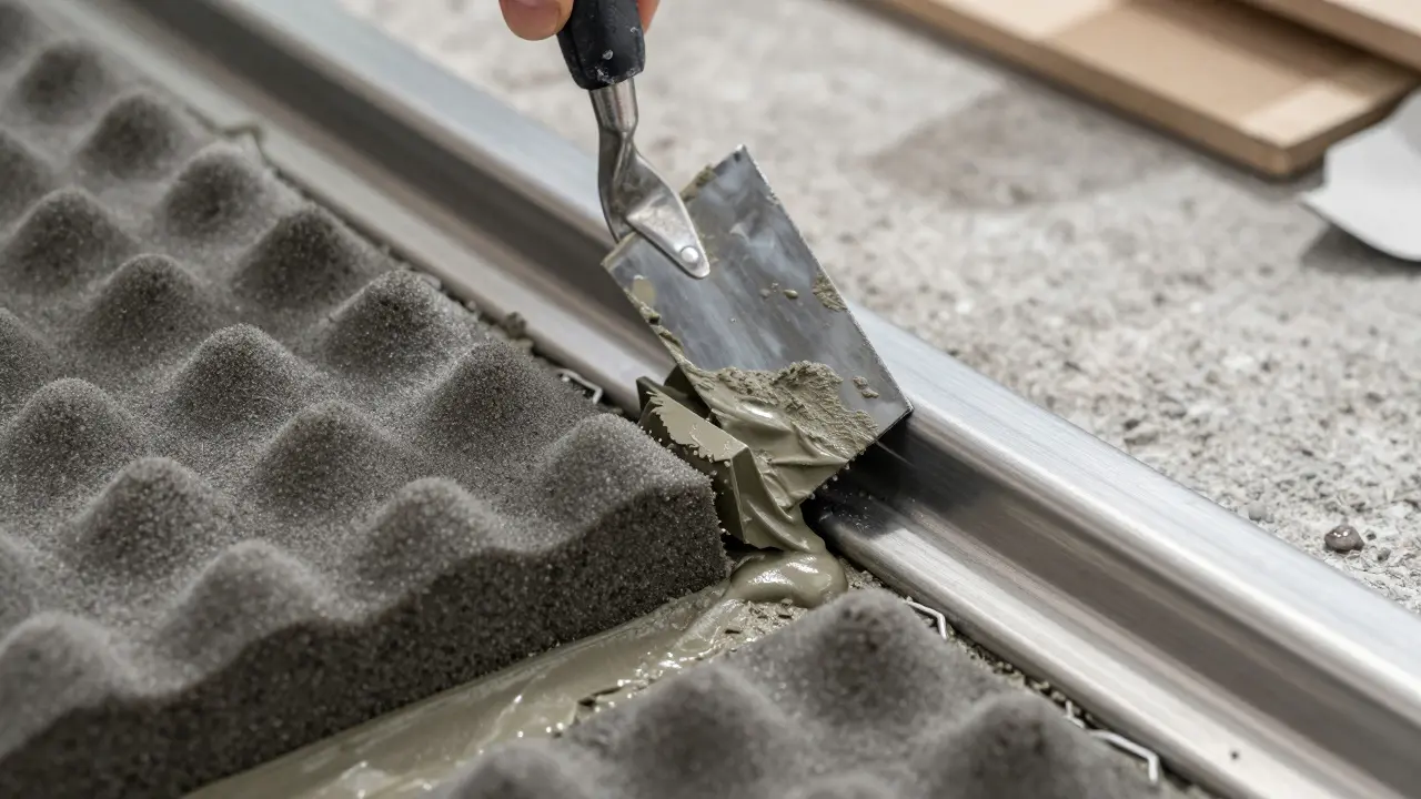 Verlegung von XPS-Gefälleplatten um den Duschablauf