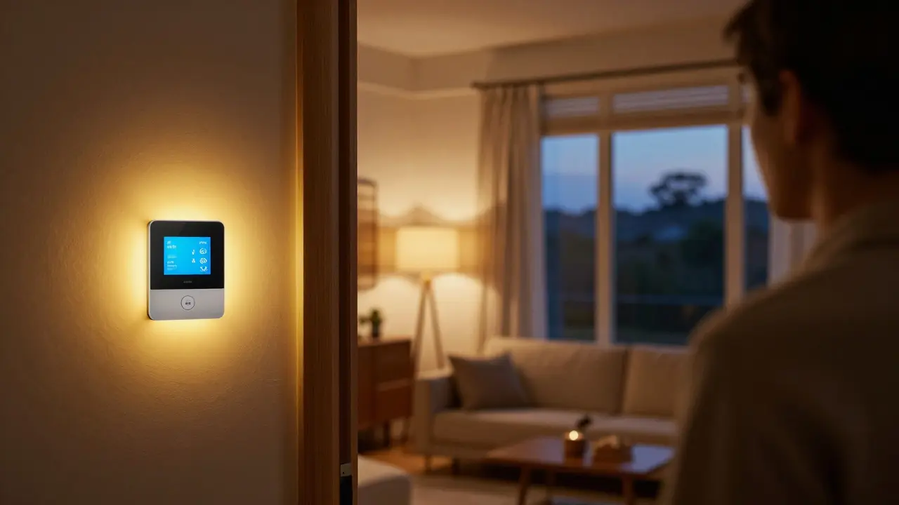 Wohnzimmer mit aktivierter Smart-Home-Automatik beim Eintreffen