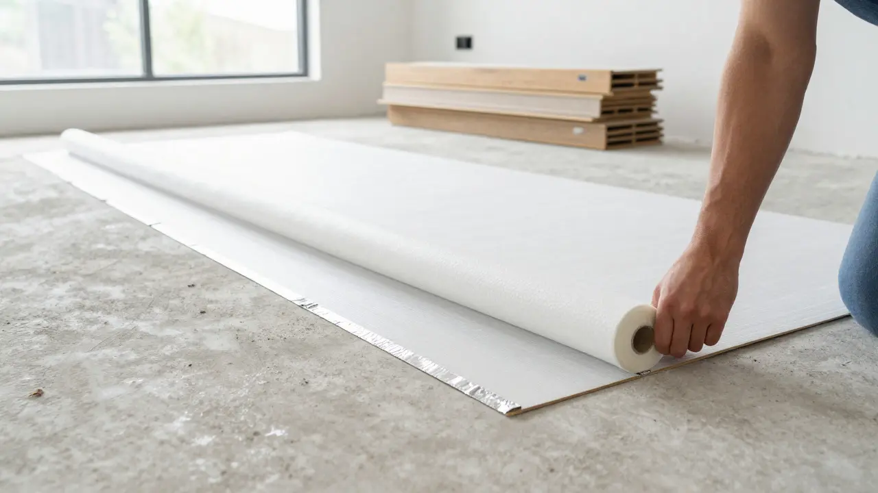 Verlegung von Trittschalldämmung und Aluminiumklebeband im Neubau