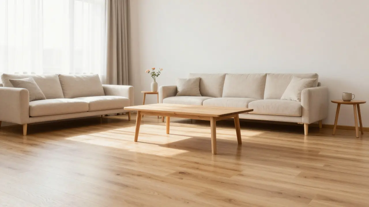 Bright modern living room with natural oak wood flooring