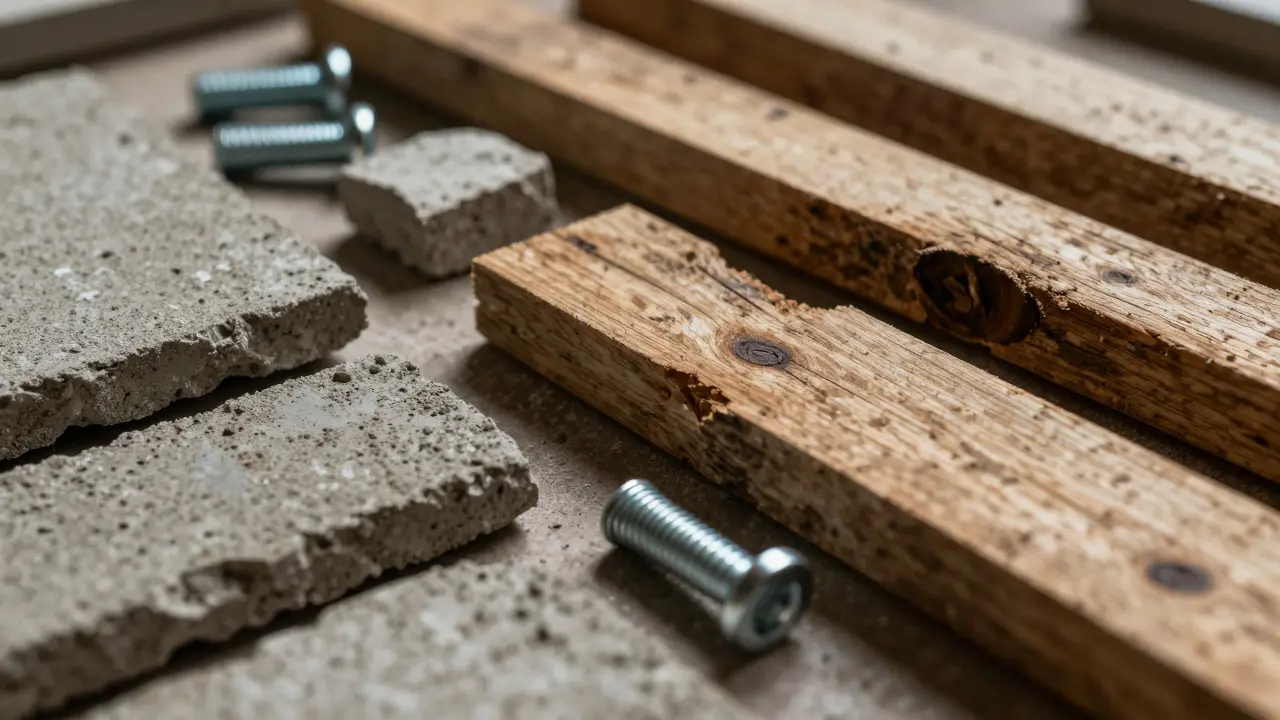 Hochwertige recycelte Baumaterialien wie Beton und Holz
