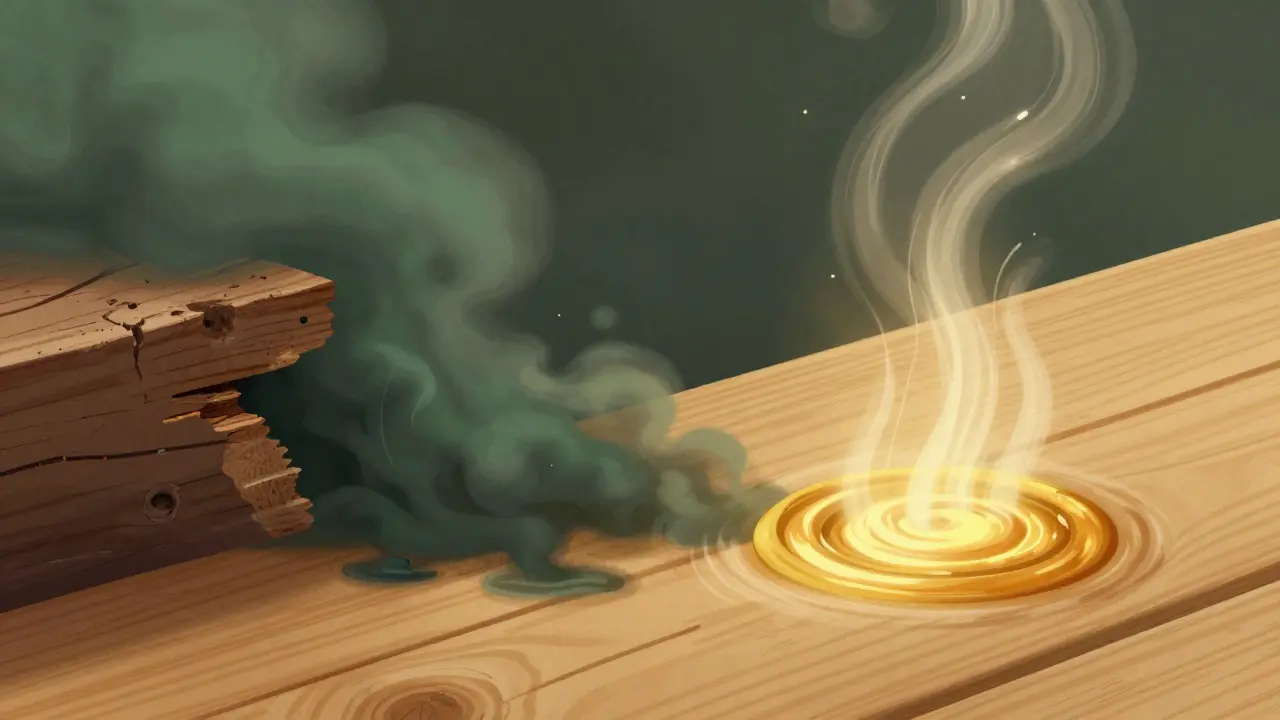 Illustration contrasting chemical mist and hot air treatment