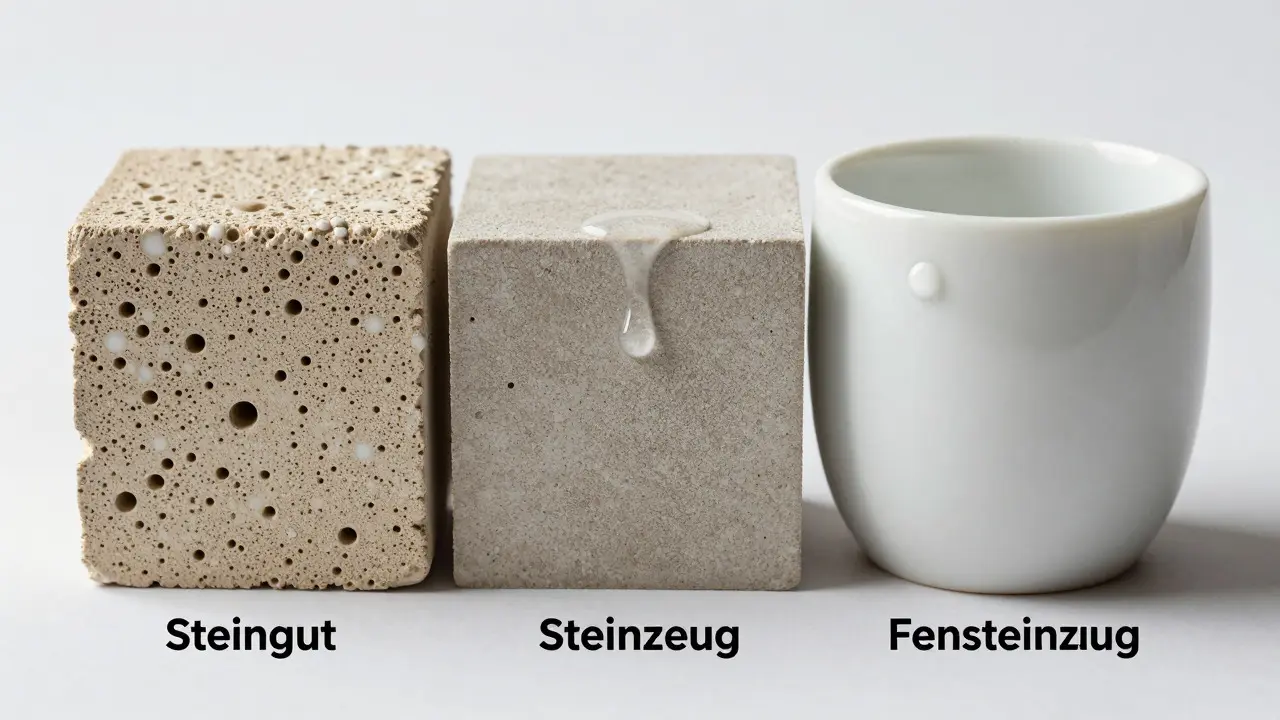 Makroaufnahme der Wasseraufnahme bei verschiedenen Keramikfliesen