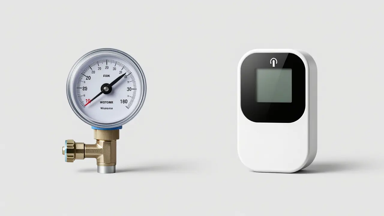 Side-by-side comparison of an analog and a digital wireless water meter