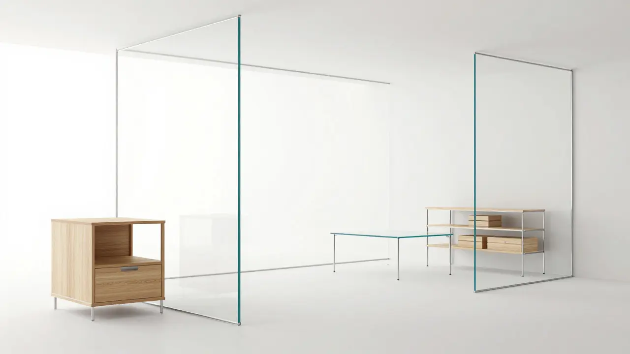 Skandinavisches Interieur mit hellem Holz, Aluminium und Glas für Raumwirkung