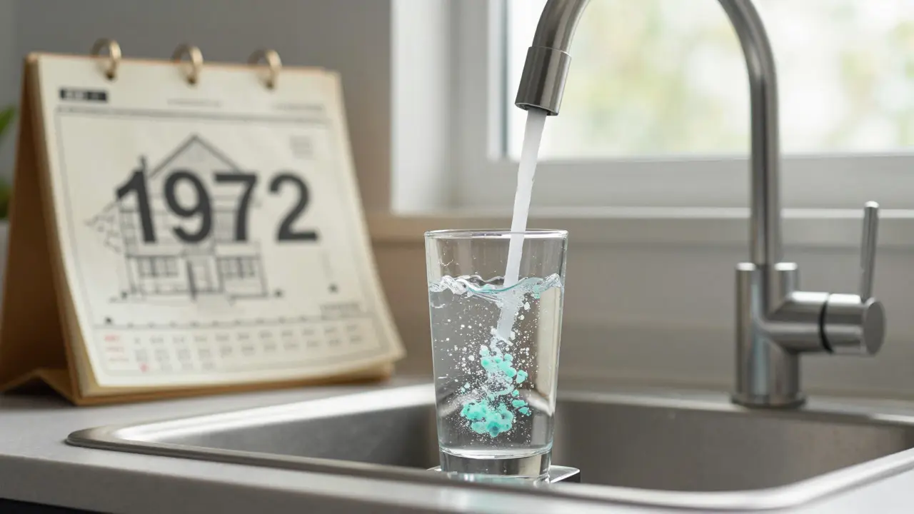 Wasserhahn mit unsichtbaren Bleipartikeln im Glas