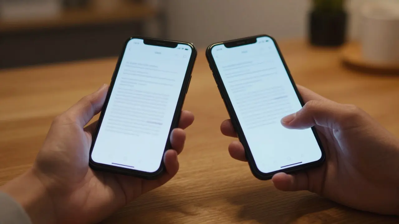 Zwei Personen halten Smartphones nebeneinander für die digitale Unterschrift eines Protokolls