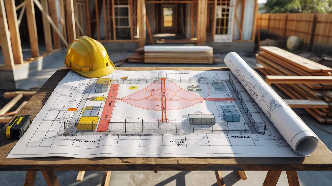 Baustelleneinrichtungsplan auf Baustelle mit Material