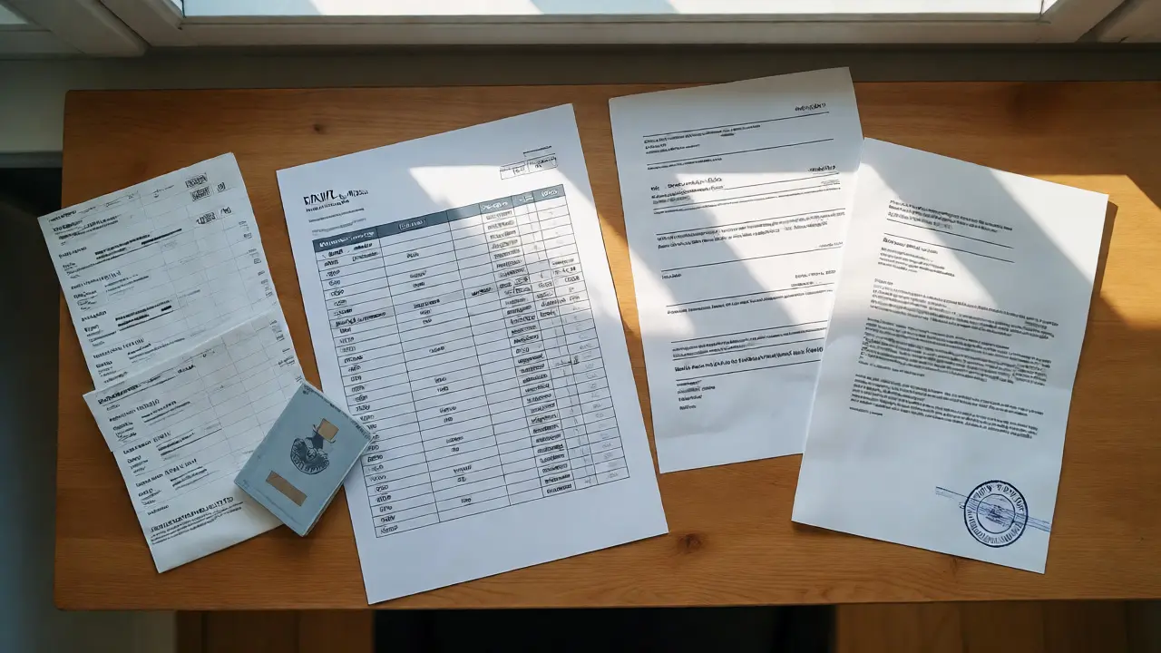 Geordnete Bankdokumente und Kostenvoranschläge auf dem Tisch