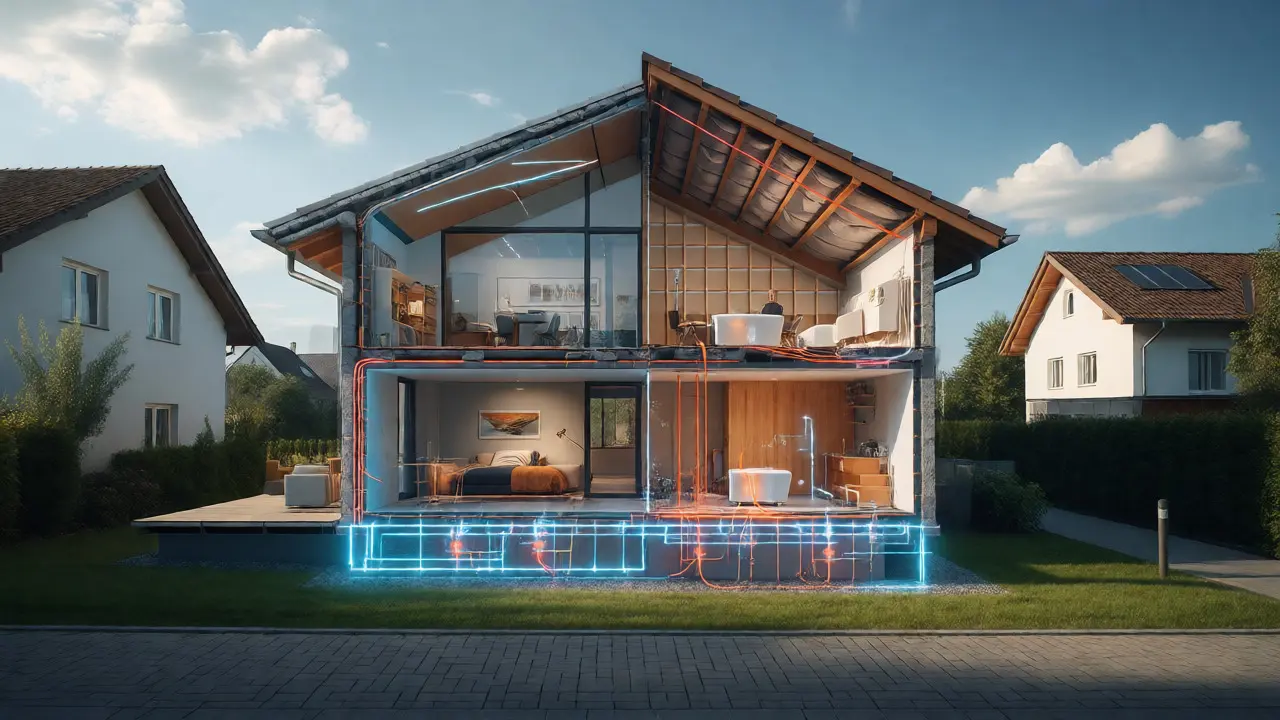 Querschnitt eines Hauses mit strukturellen Details